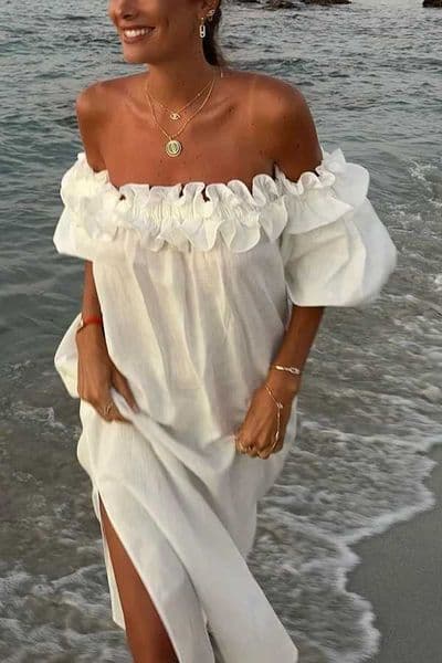 Women Sexy Causual Slveless Ruffles Midi Dress Boho Solid Beach Sundress Loose Dress 2025 Summer Elegant Vestidos Z260512