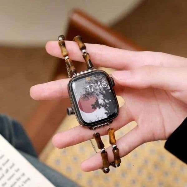 Vintage Sandalwood Bamboo Chain Strap Cpatible with iWatch Strap 38mm 40mm 41mm 42mm 44mm 45mm 49mm Fashionable Handmade StrapJ260514