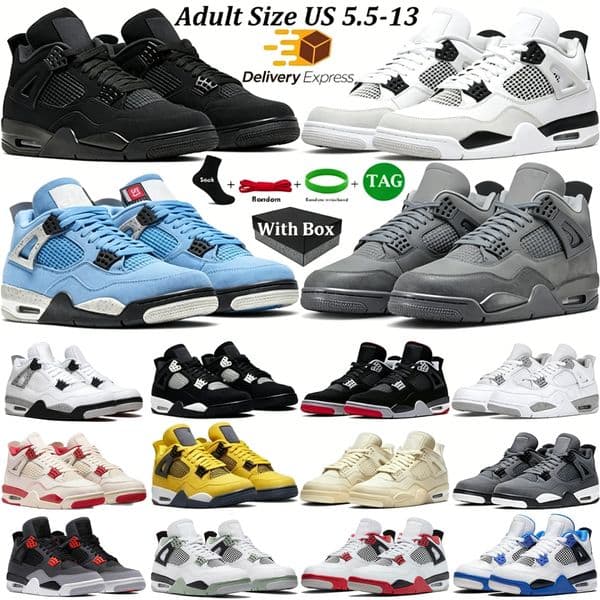 With Box 4 basketball shoes 4s Military Black Cat Bred Sail Red White Cement Yellow Thunder Cool Grey University Blue Pink 4shoes Mens Women Sneaker Sport Trainer