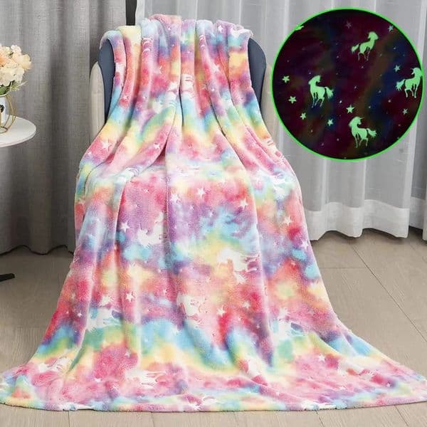 Luxury room Designer Decor 1Pc Rainbow-Colored Unicorn Printed Throw Flannel Soft Sofa Couch Office Bed Camping Travelling, Multi-Purpose Gi 7 7