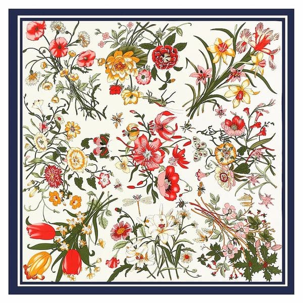 130CM Large Silk Scarf for Women Square Shawl Back Bouquet of Flowers Print Stole y Bandana Female Hijab Foulard 260513