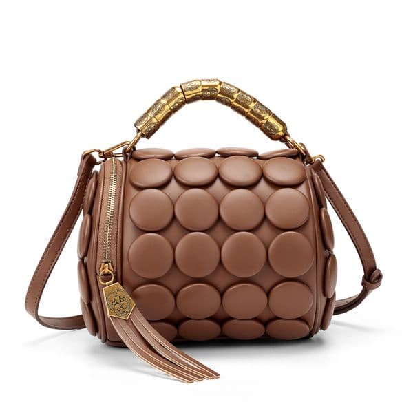 2026 New Deep Brown European and American Retro Fashion Single Shoulder Crossbody Bag Handmade Round Tote Women's Bag Trendy