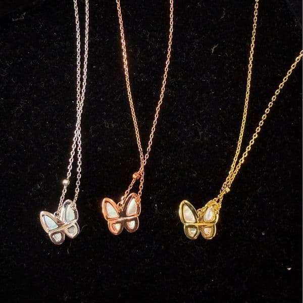 Vanly cleeffly high-end butterfly necklace for women white mother-of-pearl full of diamonds 18K gold plated non-fading butterfly necklace