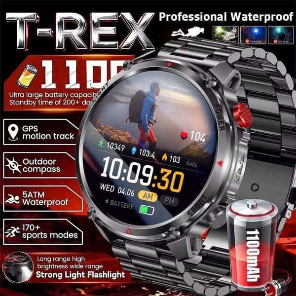2026 New T-Rex3 Ultra 1100mAh Super Capacity Battery Adult Men Smart Watch 1.7" Large Screen Call 5ATM Waterproof Sports Watches 26L0515