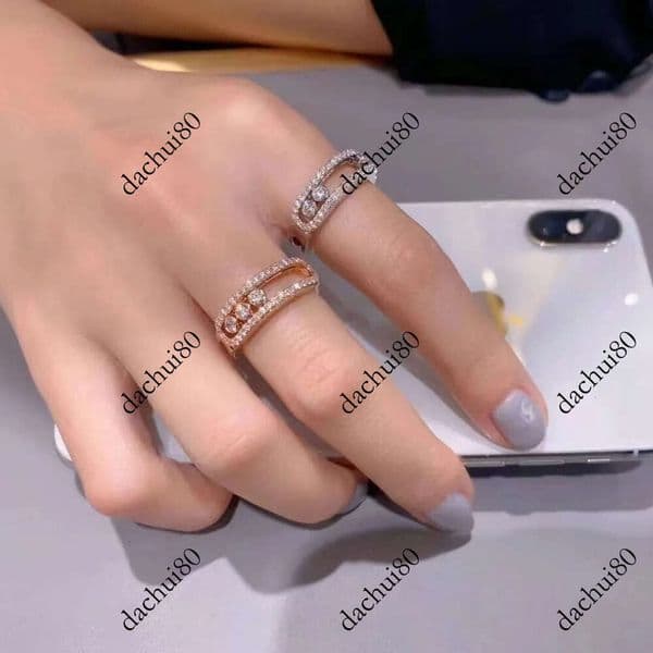 High Version Three Narrow Sliding Wedding Couple Messikaity Ring Womens Fashion Diamond Plated 18-karat Rose Gold RingNB