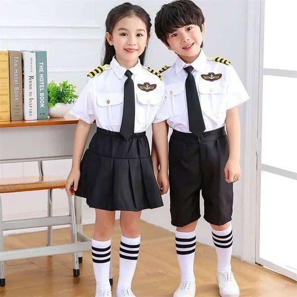 Cosplay 2026Kids Air Force & Flight Attendant Uniform Set, Pilot Costumes for Boys and Girls, Airline Crew Role-Play Performance Outfits