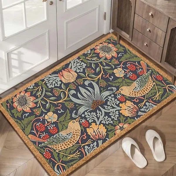 William Morris Strawberry Thief Doormat Vintage Floral Bird Pattern Non Slip Welcome Entrance Mat for Home Decor L260515