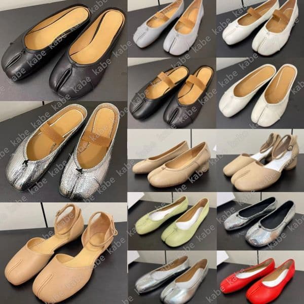 Designer Womens Slippers Luxury Brand Leather Dress Shoes Tabi Ballerina Graffiti Shoes Slipper Casual holiday black white pink silvery Shoe
