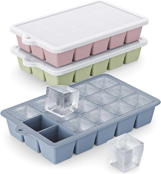 Silicone Ice Cube Tray 3 Pack - EASY RELEASE ice cube tray with lid BPA Free Ice Cubes Trays for Freezerice cube mold for CocktailWhiskey BluePinkGreen