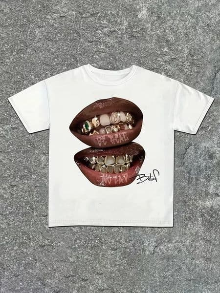 Plus Size Loose Fit Lip Pattern Print Oversized T Shirt Men Women Hip Hop Streetwear Casual Daily Wear Unisex Top 260514