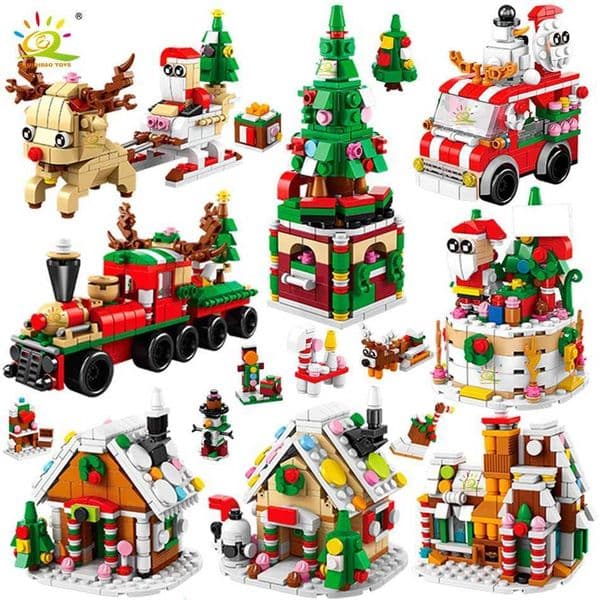 HUIQIBAO 6IN1 Christmas Elk Deer Santa Claus Building Blocks City Snow House Xmas Tree Bricks Set Toys for Children Kids Gift Z260515