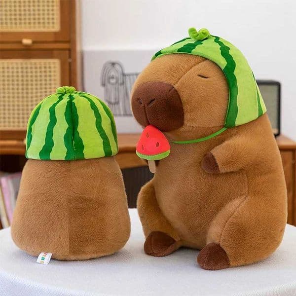23/30cm Lovely Watermelon Capybara Plush Toy Stretchable Fluffy Capybara Doll Brown Animal Capybara Stuffed Doll Friends Gift Z260515