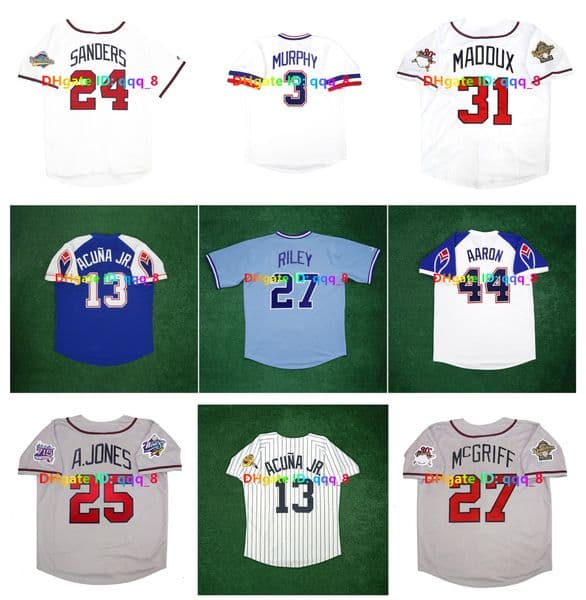 Chipper Jones Deion Sanders 1995 1999 1992 World Series Baseball Jersey Fred McGriff Dale Murphy Andruw Jones Hank Aaron Ronald Acuna Jr Greg 31 Maddux Size S-4XL