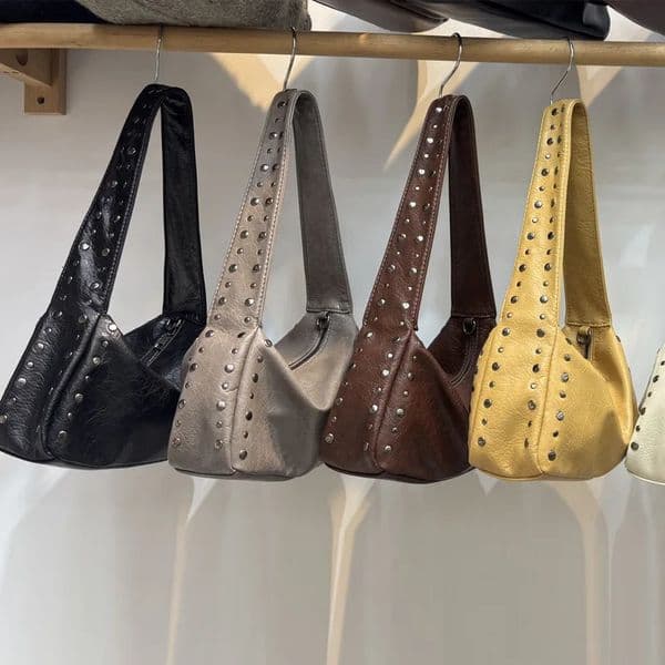 Punk Style Rivet n Soft Leather Underarm Bags Women Solid Color Casual Shoulder Bag Large Capacity Lady Handbags bolsas 260514