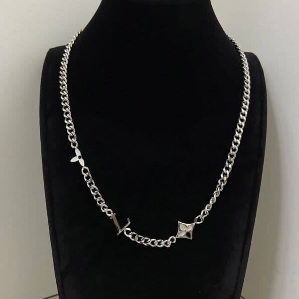 Top Quality Luxery Brand New Letter Jewelry Silver Cuban Link Chain Necklace with Geometric Charms Unisex Hip Hop Style Stainless Steel Minimalist Trendy Necklace