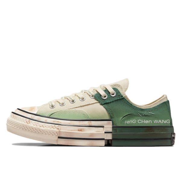 Feng Chen Wang x Converse Deconstruction Series Lace Up Color Block Low Top Canvas Shoes Beige Green