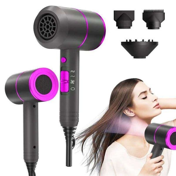 VoluVibe Professional Ionic Hair Dryer, Powerful Fast Drying Low Noise Blow Dryer with 2 Concentrator Nozzle 1 Diffuser Attachme W260515