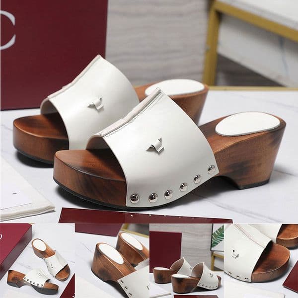 Womens Mens Horsebit Platform Clog 854410 Designers Open Toe Clog Couple Style Solid Wood Bottom Slippers Metal Horsebit Sandals Wood Platform With Rubber Size 35 46