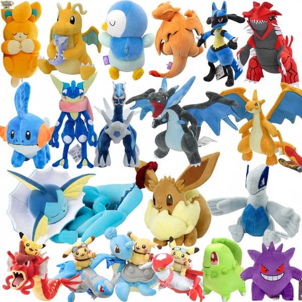Pokemon Eevee Sleeping Vaporeon Plush Pikachu Riding Gyarados Charizard Plush Peluche Toy Lugia Chikorita Gengar Lucario Plush L260515VYF7