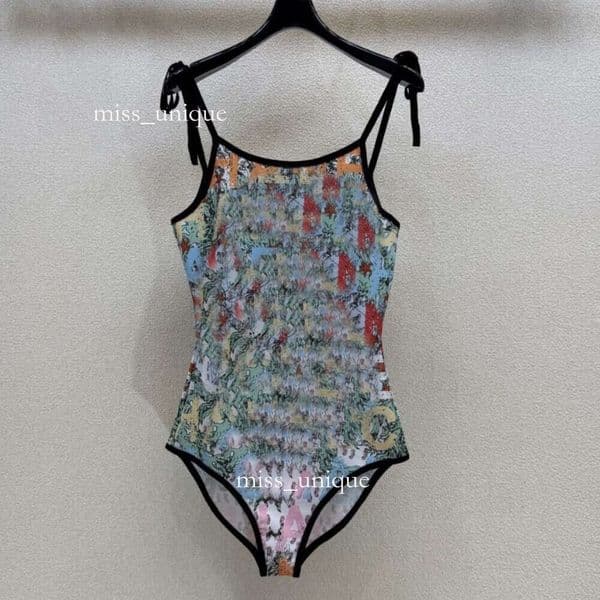 Designer women's swimsuits Summer Women's One-Piece Swimsuit With Small Letter Print And Graffiti Design 7e59