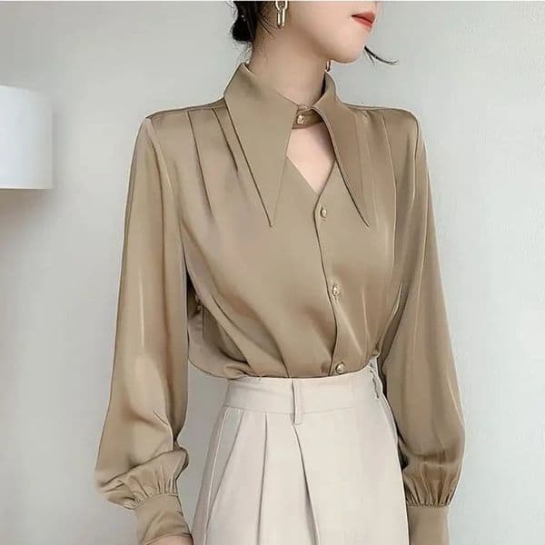 Womens Satin Shirt Spring Autumn Korean Temperament Longsleeved Buttondown Shirts Office Lady Work Wear Female Blouses Top 260515
