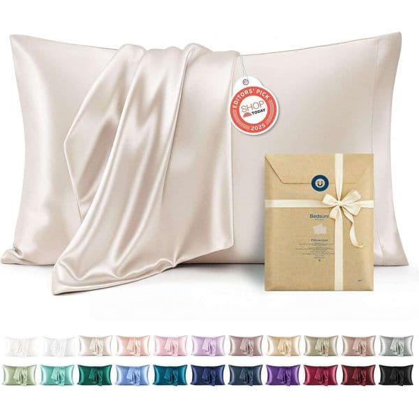 Bedsure Satin Pillowcases Similar To Silk Cases Queen Size Set Of Cooling Pillow Case Sleeping With Envelope Closure Gifts For Women Men Beige X Puppyhome