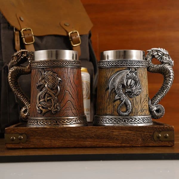 Medieval Large Dragon Barrel Beer Stein Tankard Coffee Cup Mug Resin Stainless Steel Insert Tankard for Halloween Gift 260514