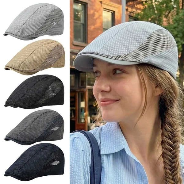Summer Mesh Breathable Newsboy Caps Solid Color Beret Hats Retro Men and Women Sun Protection Hat Adjustable ivy Flat Cap L260515