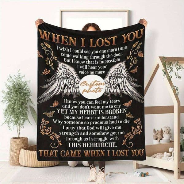Personalized Custom Photos Memorial When I You Flannel Blanket Memory of Lost Loved Ones for Sofa Office ALL-Season 26Y0515