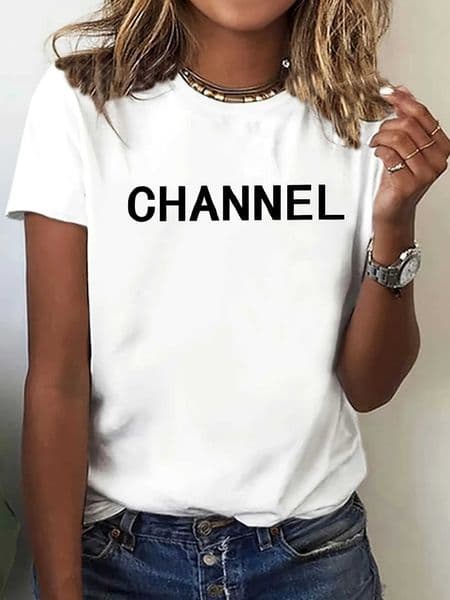 Machine Washable Womens Casual Elegant Fashion CHANNEL Graphic T-shirt - Crew Neck Short Slve Top Z260515