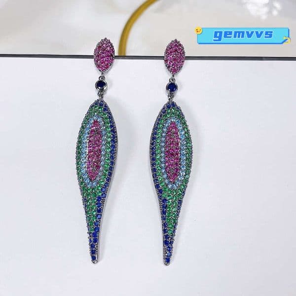 Gradient Fashionable Color Water Drop-Shaped Geometric European And American Micro-Inlaid Moissanite Earrings Korean Jewelry Factory Wholesale Jewelry