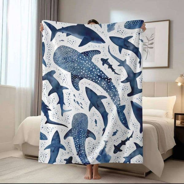 1pc shark print nap flannel blanket, suitable for sofas, beds, cars, rooms, offices, camping, exquisite gift blankets 26Y0515