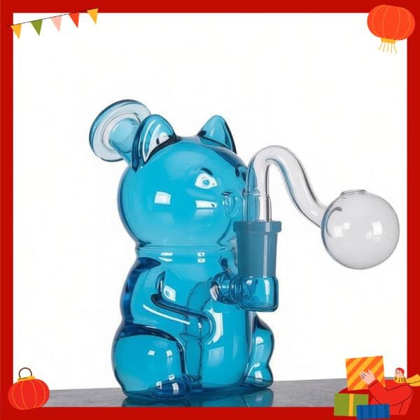 Portable Mini Colorful Cat Design Thick Headt Glass oil burner Bong Pipe Hookah Shisha Smoking water bong hookah Bubbler Pipes Filter with Herb Tobacco Bowl