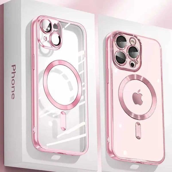 Clear Plating Ultrathin Silicone Case For iPhone 16 15 14 13 12 11 Pro Max 16 Plus Magnetic Lens Film Protect Cover Pink C260515