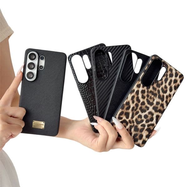 DG Luxury Phone Case for Samsung Galaxy S26/S25/S24/S23+UltraCrocodile Carbon Fiber Leopard Texture PU Leather Shockproof Cover with Metal Logo