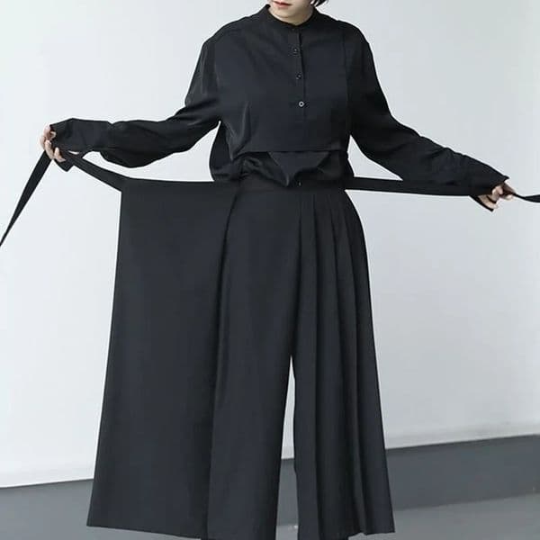 Double-layer Pleated Dark Loose Nine-point Wide-leg Pants Unisex Versatile High-waisted Tight-waisted Straight Culottes 260515