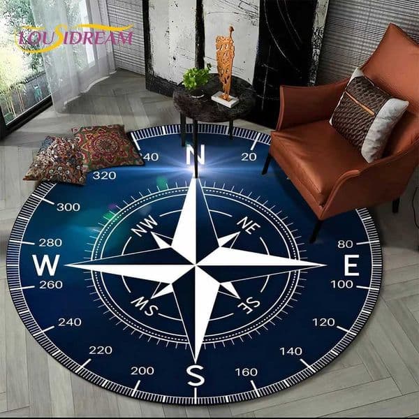 3D Retro Compass Series Circle Area RugRound Carpet Rug for Living Room Bedroom Sofa Foot Pad Decor Non-slip Floor Mat Gift L260515