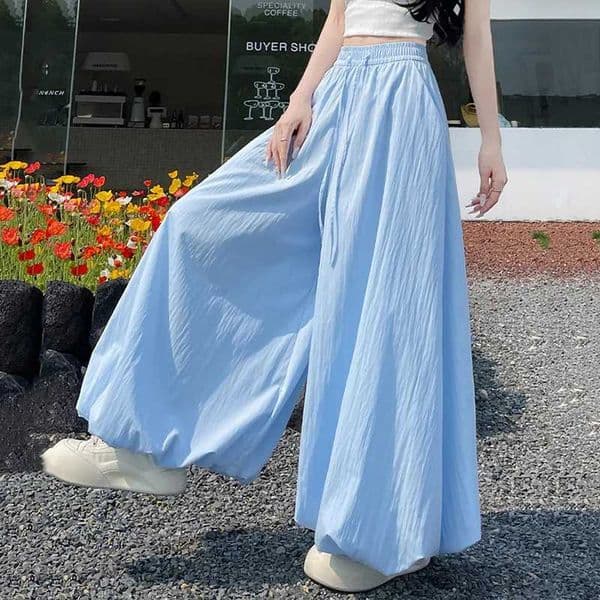 Womens Oversized High Waist Wide Leg Pants Spring Summer Solid Color Casual Cropped Pants Woman Loose Puffy Lantern Trousers C260515
