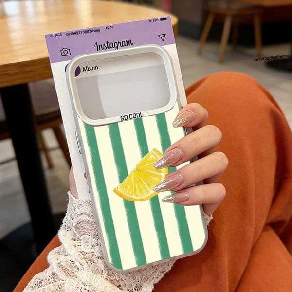 Fresh Summer Fruit Lemon Cherry Striped Design Phone Case For iPhone 16 17 17Air 15 14Plus 13 12 11 Pro Max IMD Matte Cover Capa Z260514