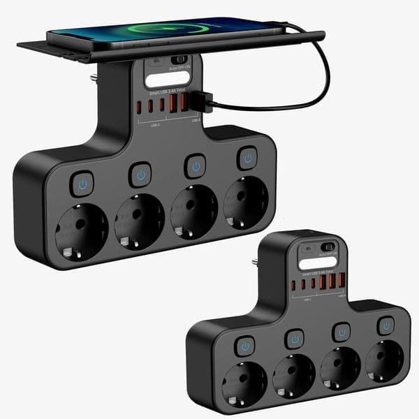 4000W Eu Plug Power Strip Multifunction Socket Smart Night Light Independent Switch European Standard Outlet with USB C Ports 260511