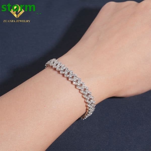 12mm 1 Row Moissanite Cuban Bracelet 925 Silver Fine Jewelry Iced Out Bracelet Hip Hop Bracelet