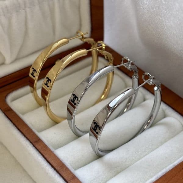 4CM Big Size Luxury Designer Earrings Gold Plated Hip Hop Earrings Hoops Simple Letter Stainless Steel Fashion Jewelry For Women Girl