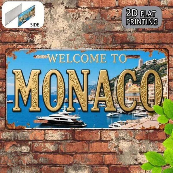 2DPlane, Welcome to Monaco Vintage Metal Aluminum License Plate Decorative Sign and Plaque, Luxurious Gift J260515