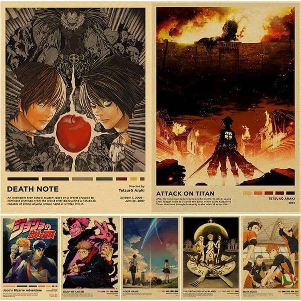 Classic Anime Series Death Note Attack on Titan Retro Posters Vintage Kraft Paper DIY Art for Room Home Bar Cafe Decor Wall P W260515