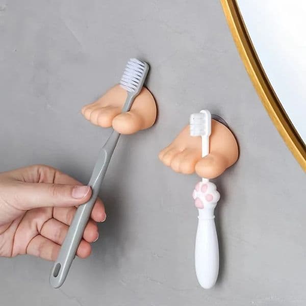 1pc Bathroom Suction Cup Toothbrush Rack Bathroom Storage Rack Funny Toothbrush Rack Small Foot Bathroom Decoration Accessories 260514