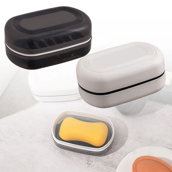 1pc Soap Box With Lid Travel Reusable Dish Holder Container Soap Case Bathroom Accessories PP Double Layer Drainage Net Handle 260514
