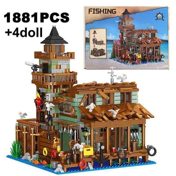 1881PCS Creative Micro Fisherman Cabin Wharf Wooden House Building Blocks Street View Villa Architecture Bricks Toy Gift For Kid J260515