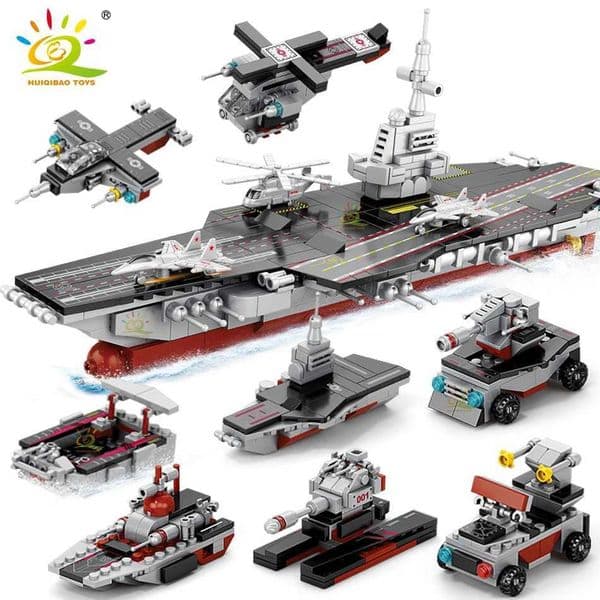 HUIQIBAO 562pcs 8in1 Military Ship Aircraft Cruiser Building Blocks Army Weapon Warship Truck Bricks City Toy for Children Gift Z260515