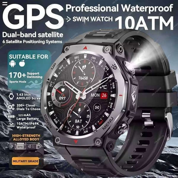 New T-Rex 3 Ultra GPS Smart Watch Flashlight 5ATM Waterproof Compass Sport Smartwatch Men NFC Women BT Calls 26L0515
