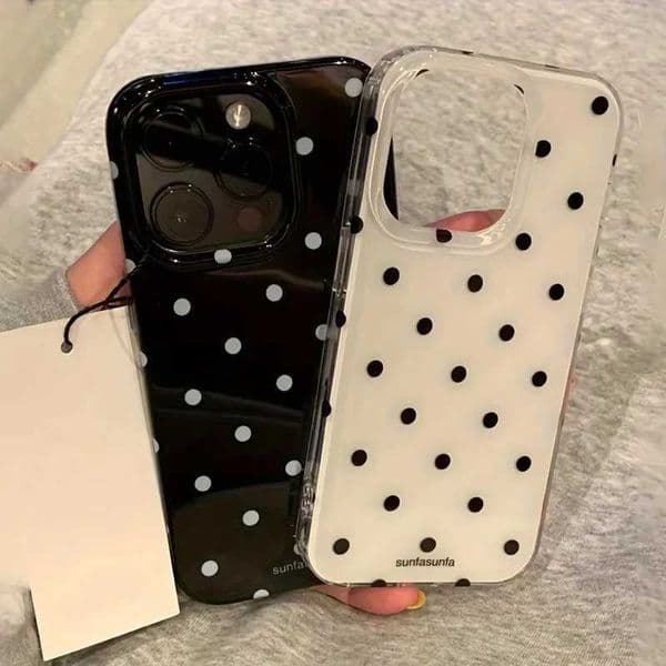 Minimalist Black White Polka Dot Phone Case For iPhone 17 Air 16 Pro Max Plus 15 14 13 12 11 XS XR MINI Shockproof Cover Y2K Z260514